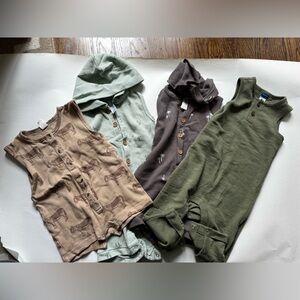 Set of Three Button-Up Shirts in Green, Brown, and Tan